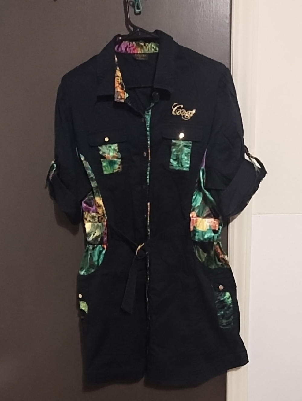 COOGI Black Utility Jacket with Multicolor Trim Accents
